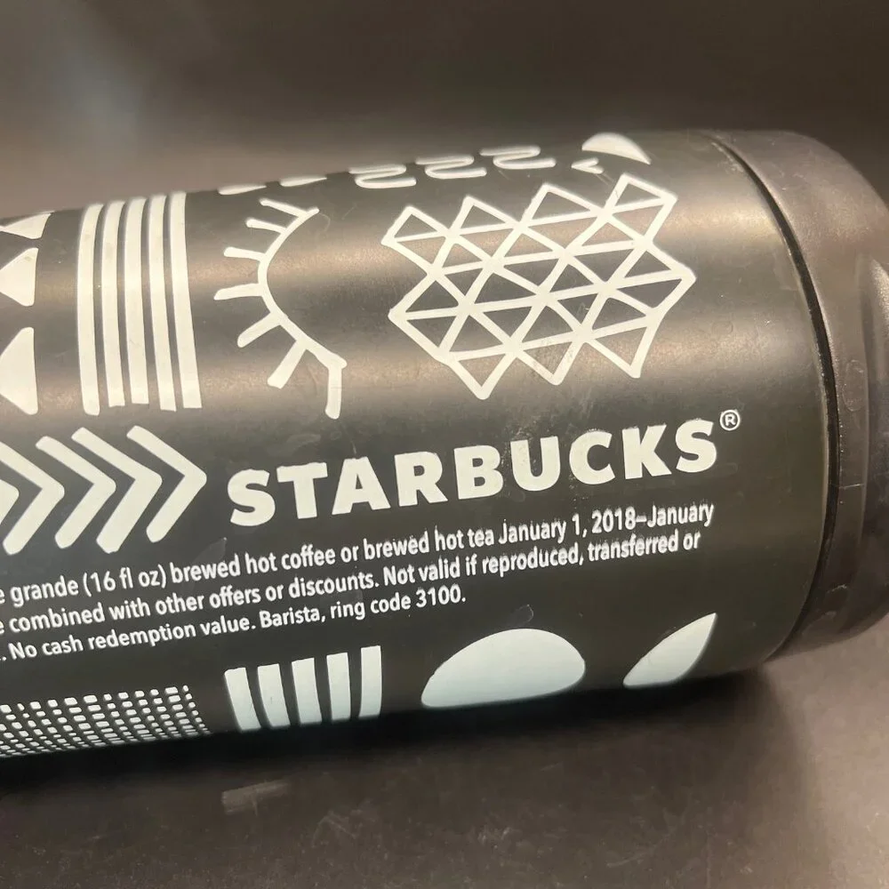 2017 Starbucks 16 oz Refill‎ Tumbler; Black/White Eye; Insulated; Rare Steel